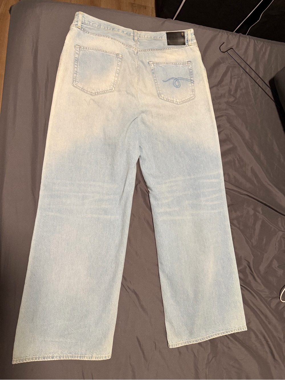 R13 Light Blue Denim Jeans with Black Leather Patch